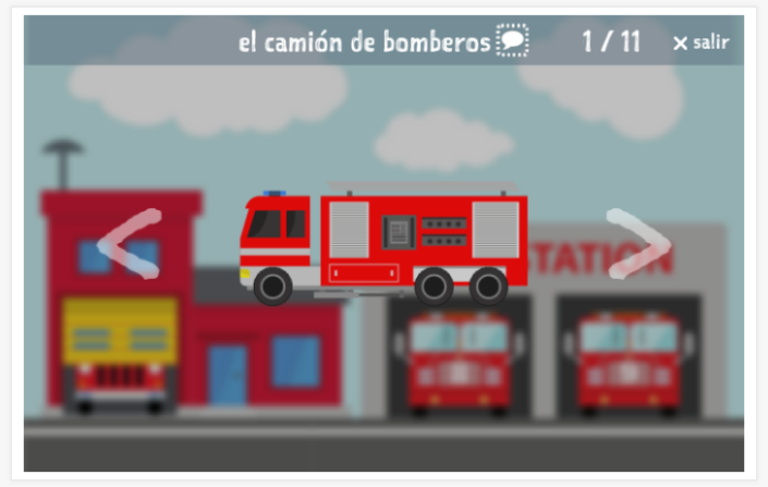 Presentación del tema Bomberos de la aplicación español para niños